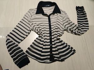 Forever 21 Black Grey Striped Sheer Blouse