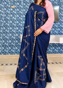 Elegant Royal Blue Saree with Gold Embellishments