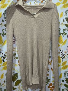 Champagne Gold Party Wear Ribbed Top