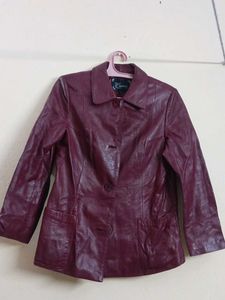 Women's Burgundy Leather Blazer