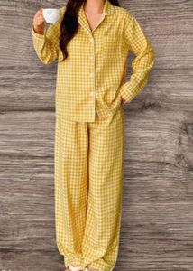 Cozy Yellow Gingham Pajama Set(FIXED)