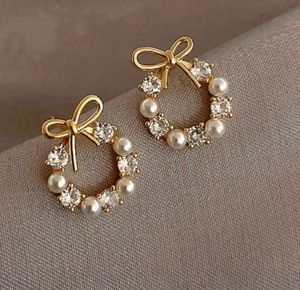 Pearl & Crystal Bow Earrings