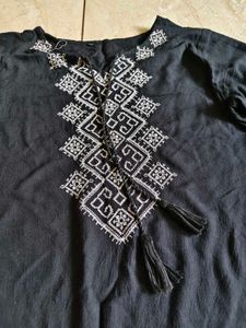 Embroidered Black Kurta Tunic Top