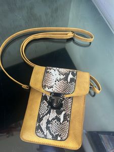 Mustard Crossbody Snake Print Accent Bag