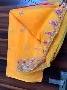 Vibrant Yellow Embroidered Saree