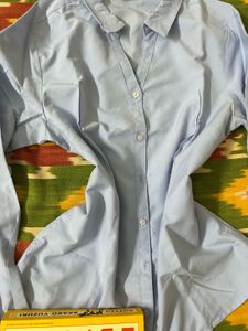 🎐 ๋࣭ ࣪ ˖Light Blue Button-Up Fitted Shirt