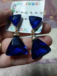 Sparkling Blue Triangle Drop Earrings