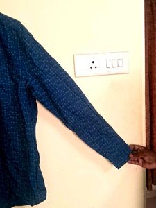 Men's Blue Printed Long Sleeve Shirt
