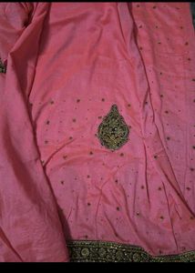 Elegant Pink &amp; Gold Embellished Saree