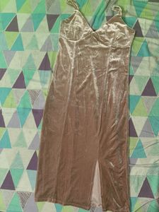 Pink Velvet Midi Dress with Slit
