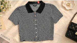 Chic Black &amp; White Checkered Cropped Polo Shirt