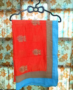 Vibrant Orange Dupatta with Gold Embroidery