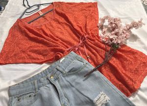 🎁Orange Lace Swim Cover-Up C