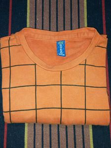 Orange Grid Print Long Sleeve Top
