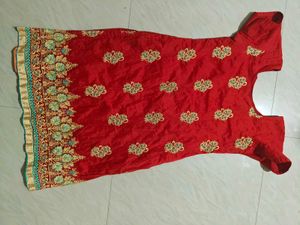 Red Embroidered Churidar Top + Pants