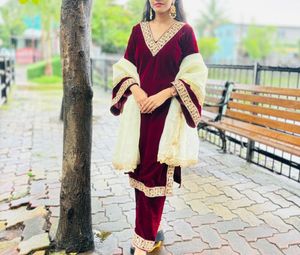 Elegant Velvet Kurta Set with Dupatta