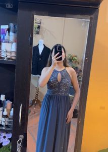 Elegant Grey Halter Neck Lace Dress