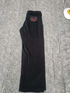 Embroidered Black Palazzo Pants