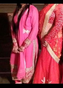 Beautiful Pink Kurta Set with Golden Embroidery