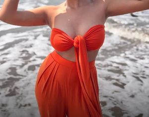 Orange Two-Piece Wide-Leg Pant Set