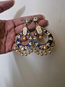 Designer Blue Floral Dangle Earrings