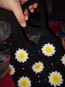 Handmade Crochet Daisy Tote Bag