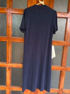 Navy Blue Midi Wrap Dress with Pockets