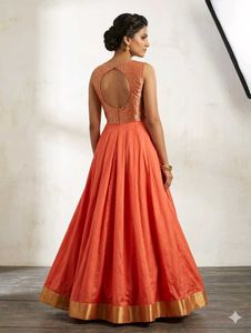 Elegant Orange Banarasi Gown