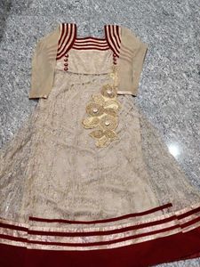 Elegant Beige &amp; Maroon Anarkali