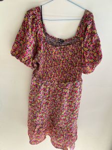 Floral Smocked Square Neck Dress
