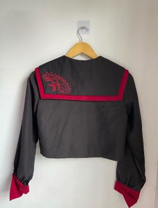 Anime inspired Cropped Black Jacket with Red Trim