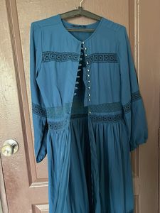 Elegant blue Ethnic Gown with Lace
