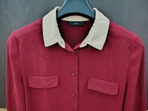 Maroon Collared Shirt with Contrast Cuffs