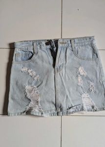 Distressed Denim Mini Skirt