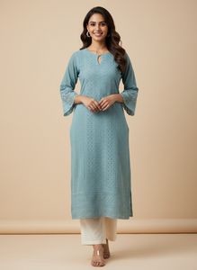 Blue Embroidered Kurta