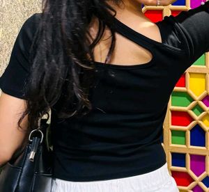 Black Cut-Out Neckline Crop Top