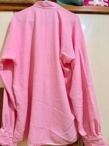 Pink Mandarin Collar Frog Button Shirt