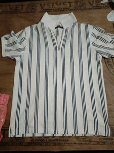 Striped Zip-Neck Polo Top