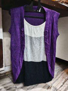 Purple Sleeveless Cardigan Top