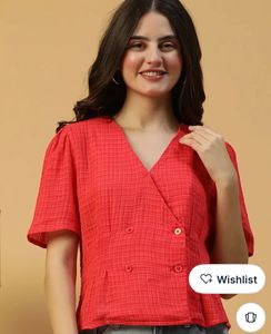 Red Textured Double-Breasted Top