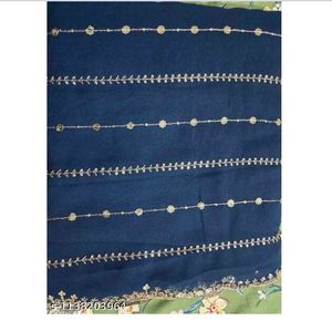 Women’s Navy Blue Embroidered Saree with Golden Fl