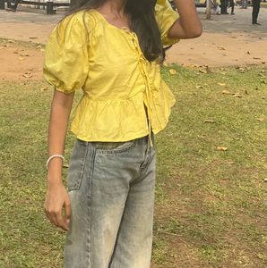 yellow Tie-Up Peplum Top