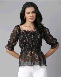 Chic Floral Print Sheer Blouse