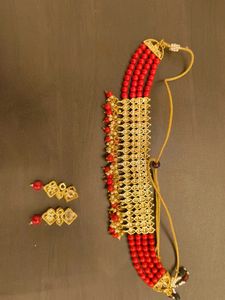 Red &amp; Gold Kundan Jewelry Set