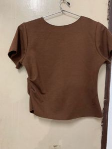 Brown Cropped Short Sleeve Top