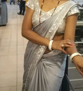 Elegant silver saree with sequence border