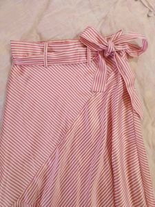 Chic Pink Striped Wrap Skirt with Bow