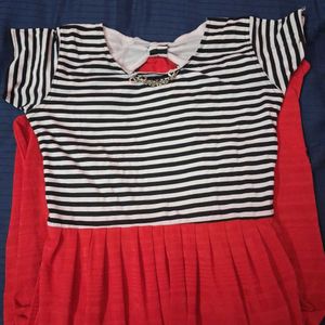 Striped Top & Red Skirt Dress