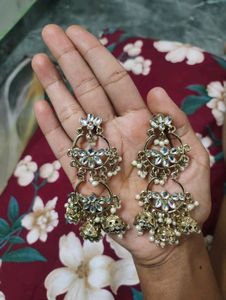 Exquisite Gold Tone Jhumka Earrings