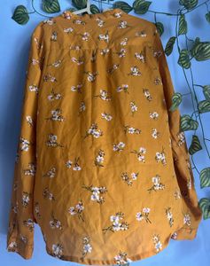 Mustard Floral Tie-Neck Blouse